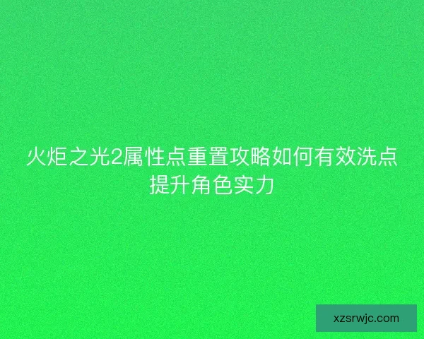 火炬之光2属性点重置攻略如何有效洗点提升角色实力 火炬之光2属性点重置攻略如何有效洗点提升角色实力